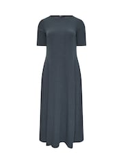 Yours Curve Grey Short Sleeve Ribbed Swing Maxi Dress - Image 5 of 5