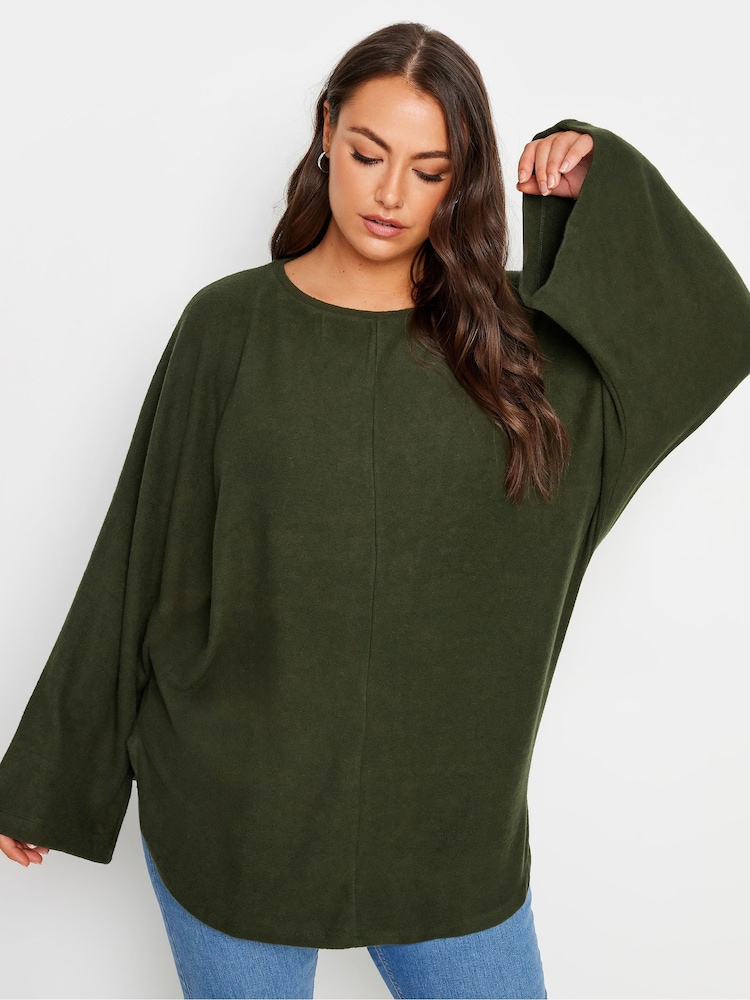 Yours Curve Green Batwing Sleeve Soft Touch Jumper - Image 1 of 6