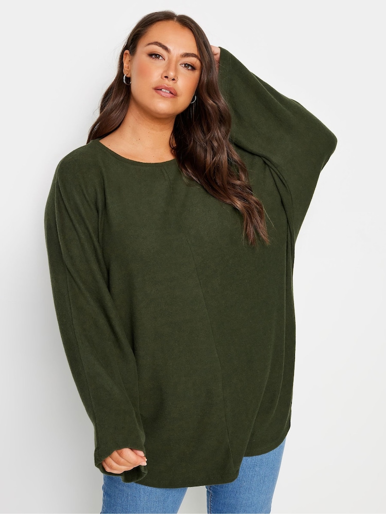 Yours Curve Green Batwing Sleeve Soft Touch Jumper - Image 2 of 6