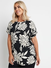Yours Curve Black Round Neck Textured Grown On T-Shirt - Image 2 of 5