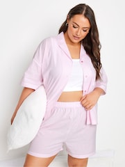 Yours Curve Pink Woven Stripe 100% Cotton Shorts - Image 1 of 5