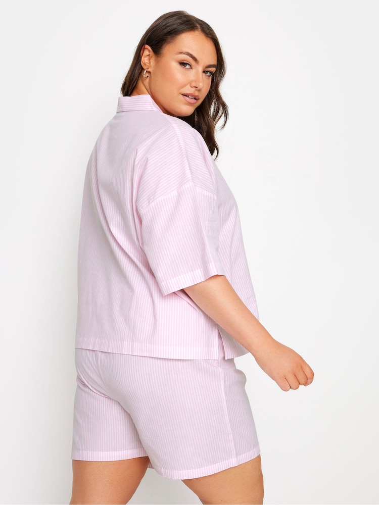 Yours Curve Pink Woven Stripe 100% Cotton Shorts - Image 3 of 5