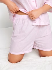 Yours Curve Pink Woven Stripe 100% Cotton Shorts - Image 4 of 5