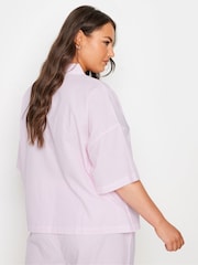 Yours Curve Pink Boyfriend Woven Stripe 100% Cotton Pyjama Shirt - Image 3 of 5