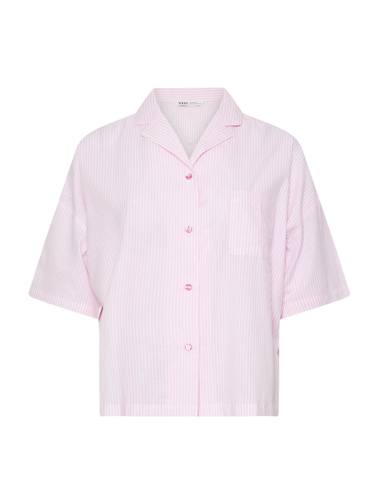 Yours Curve Pink Boyfriend Woven Stripe 100% Cotton Pyjama Shirt - Image 5 of 5