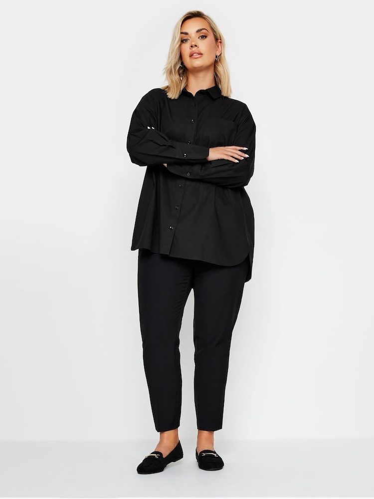 Yours Curve Black Oversized Poplin 100% Cotton Shirt - Image 2 of 5