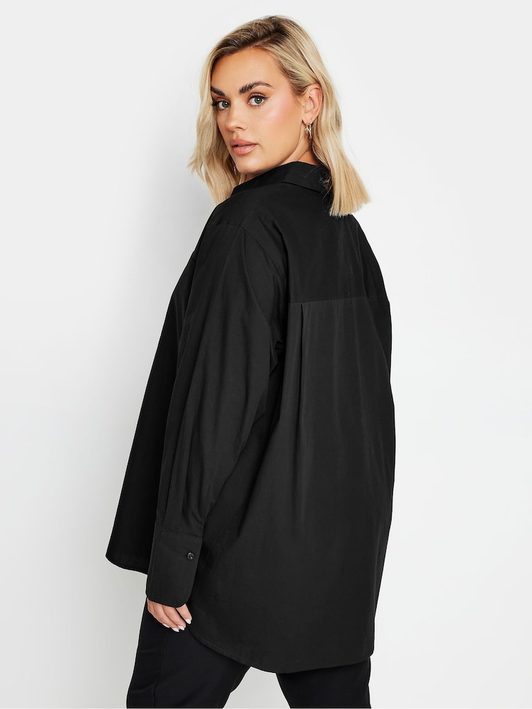 Yours Curve Black Oversized Poplin 100% Cotton Shirt - Image 3 of 5