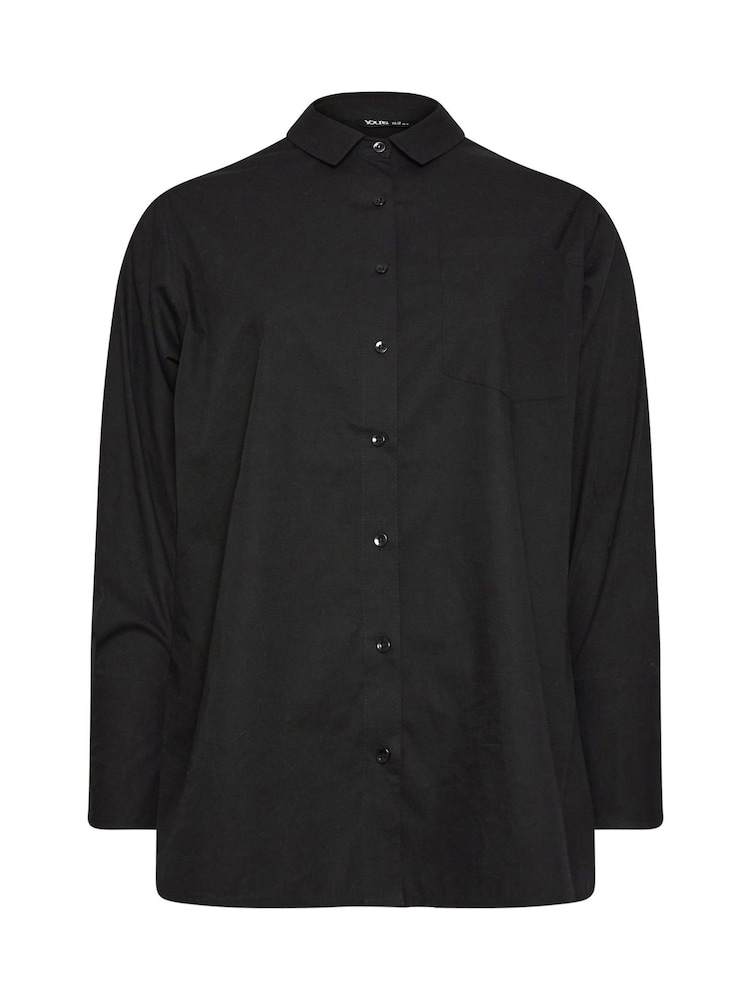 Yours Curve Black Oversized Poplin 100% Cotton Shirt - Image 5 of 5