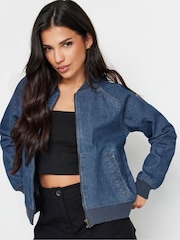 PixieGirl Petite Blue 100% Cotton Denim Bomber Jacket - Image 1 of 5