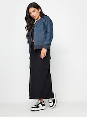 PixieGirl Petite Blue 100% Cotton Denim Bomber Jacket - Image 2 of 5