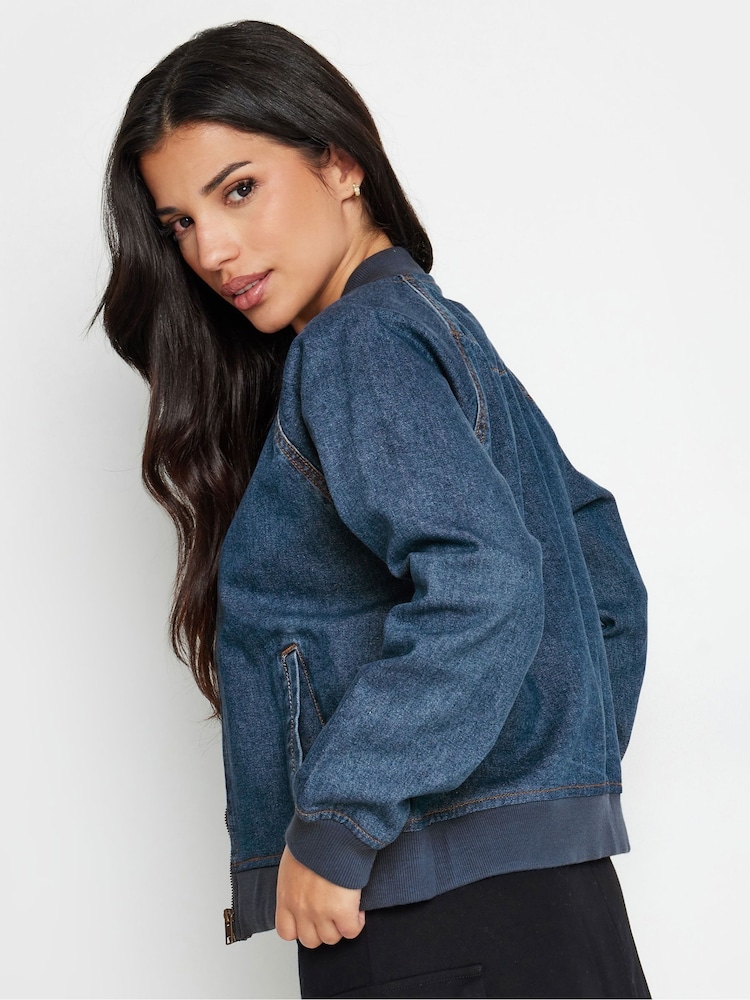 PixieGirl Petite Blue 100% Cotton Denim Bomber Jacket - Image 3 of 5