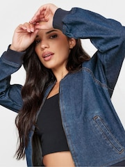 PixieGirl Petite Blue 100% Cotton Denim Bomber Jacket - Image 4 of 5
