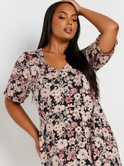 Yours Curve Black Puff Sleeve Day Dress - Image 4 of 5