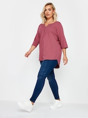 Yours Curve Pink Pintuck Button Henley 100% Cotton T-Shirt - Image 2 of 5