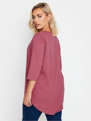 Yours Curve Pink Pintuck Button Henley 100% Cotton T-Shirt - Image 3 of 5