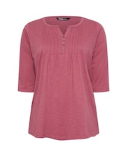 Yours Curve Pink Pintuck Button Henley 100% Cotton T-Shirt - Image 5 of 5