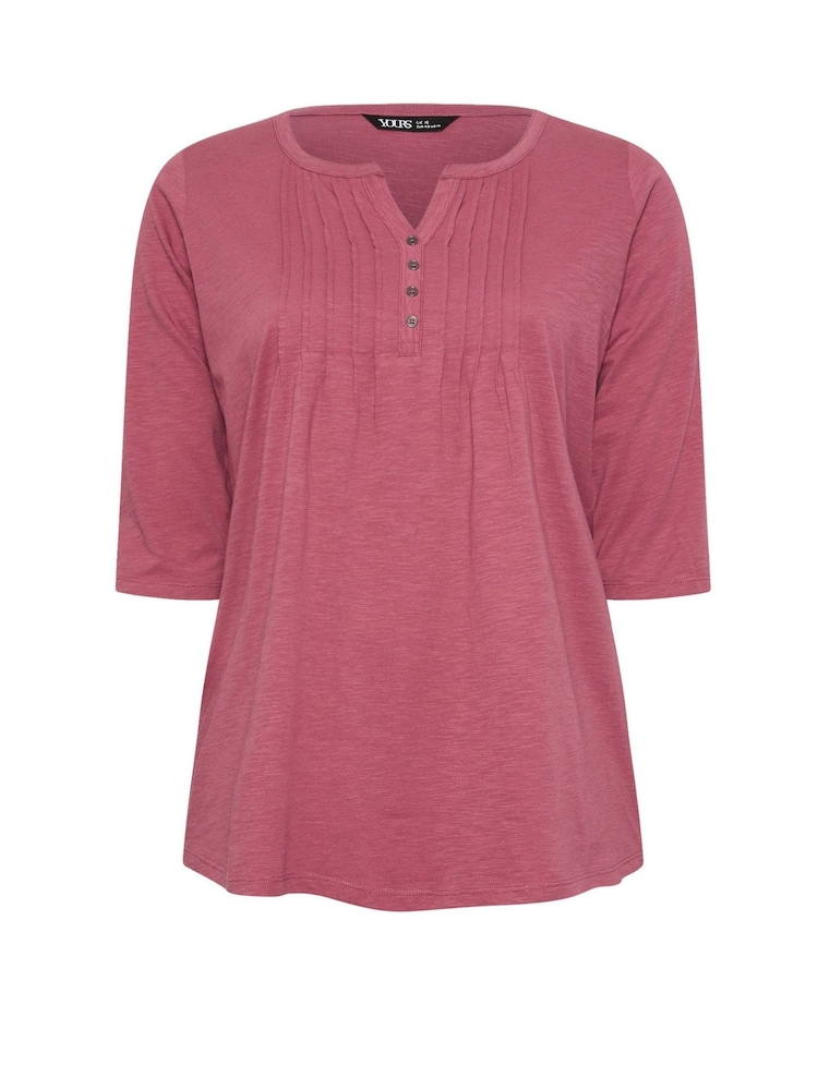 Yours Curve Pink Pintuck Button Henley 100% Cotton T-Shirt - Image 5 of 5