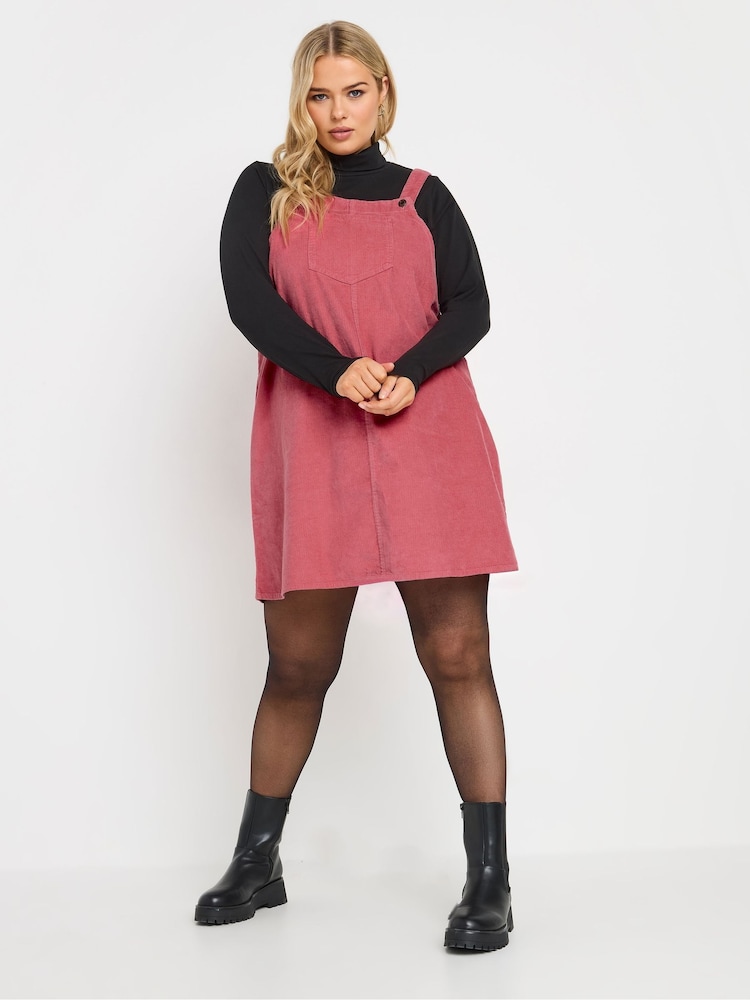 Yours Curve Pink Corduroy Pinafore 100% Cotton Dress - Image 1 of 5