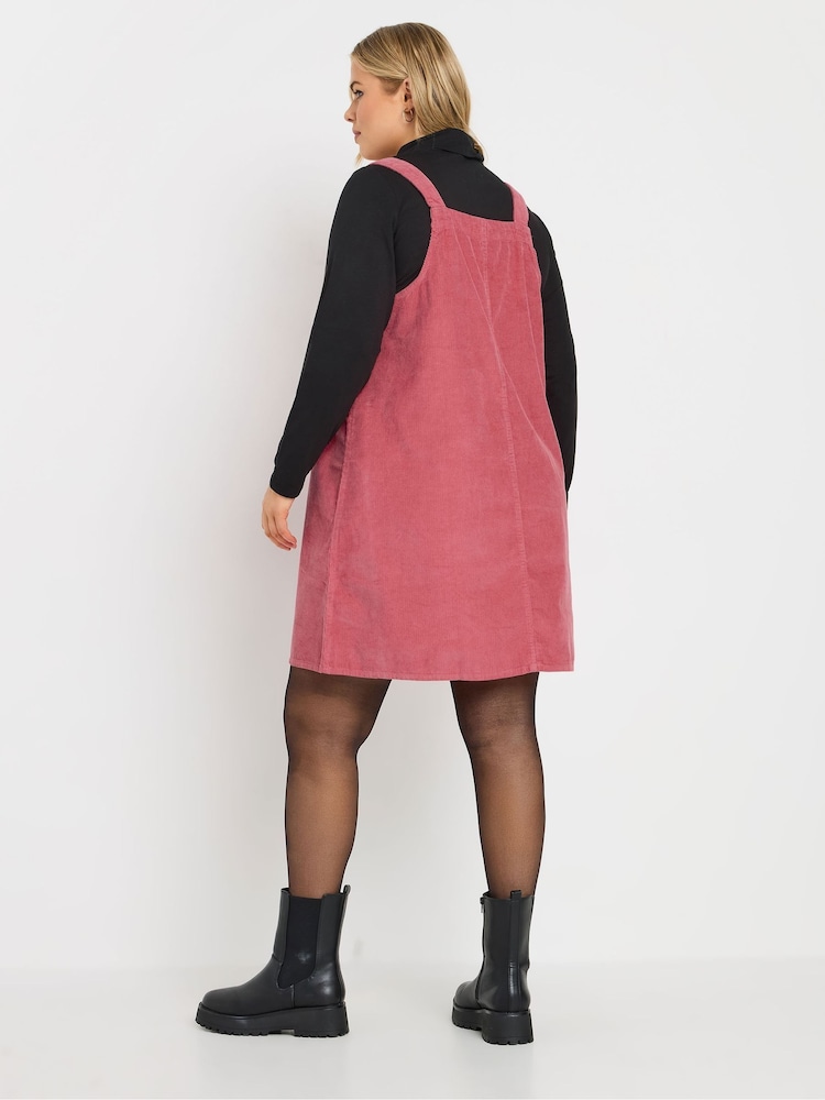 Yours Curve Pink Corduroy Pinafore 100% Cotton Dress - Image 3 of 5