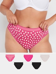 Yours Curve Pink High Leg Briefs 5 Pack - Image 1 of 4