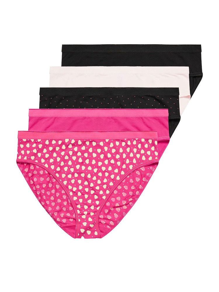 Yours Curve Pink High Leg Briefs 5 Pack - Image 4 of 4