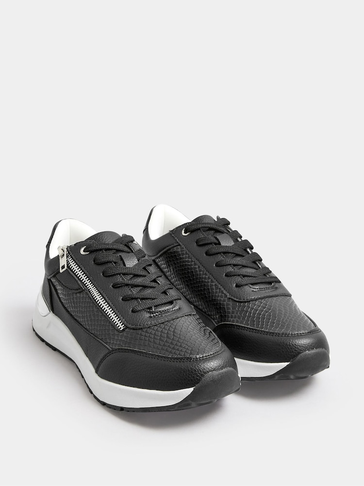 Yours Curve Black Extra Wide Fit Zip Trainers - Image 1 of 5