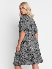 Yours Curve Black Puff Sleeve Day Dress - Image 3 of 6
