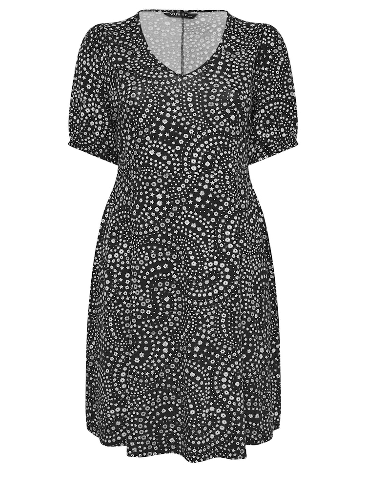 Yours Curve Black Puff Sleeve Day Dress - Image 6 of 6