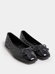 Yours Curve Black Extra Wide Fit Quilted Toe Cap Ballet Pumps - Image 1 of 5