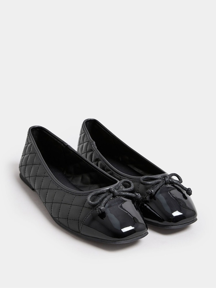 Yours Curve Black Extra Wide Fit Quilted Toe Cap Ballet Pumps - Image 1 of 5