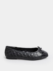 Yours Curve Black Extra Wide Fit Quilted Toe Cap Ballet Pumps - Image 2 of 5
