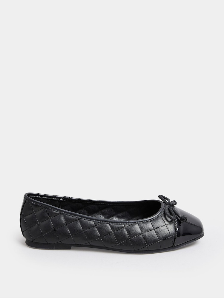 Yours Curve Black Extra Wide Fit Quilted Toe Cap Ballet Pumps - Image 2 of 5