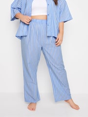 Yours Curve Blue Woven Long Stripe 100% Cotton Joggers - Image 1 of 6