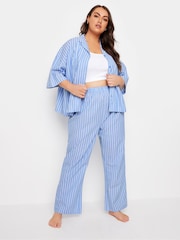 Yours Curve Blue Woven Long Stripe 100% Cotton Joggers - Image 2 of 6
