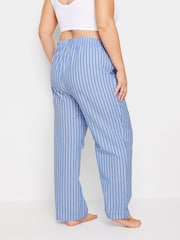 Yours Curve Blue Woven Long Stripe 100% Cotton Joggers - Image 3 of 6