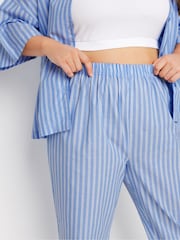 Yours Curve Blue Woven Long Stripe 100% Cotton Joggers - Image 4 of 6