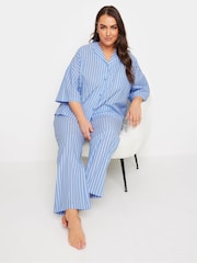 Yours Curve Blue Woven Long Stripe 100% Cotton Joggers - Image 5 of 6