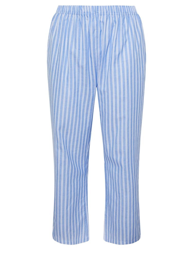 Yours Curve Blue Woven Long Stripe 100% Cotton Joggers - Image 6 of 6
