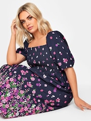 Yours Curve Pink Limited Shirred Square Neck Border Dress - Image 4 of 5