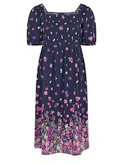 Yours Curve Pink Limited Shirred Square Neck Border Dress - Image 5 of 5