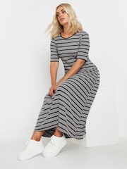 Yours Curve Grey Short Sleeve Ribbed Swing Maxi Dress - Image 1 of 5