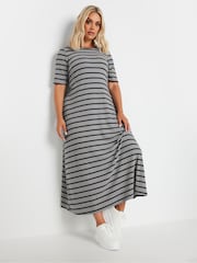 Yours Curve Grey Short Sleeve Ribbed Swing Maxi Dress - Image 2 of 5