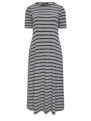 Yours Curve Grey Short Sleeve Ribbed Swing Maxi Dress - Image 5 of 5