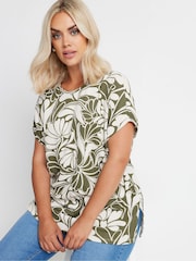 Yours Curve Green Round Neck Textured Grown On T-Shirt - Image 1 of 5