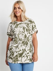 Yours Curve Green Round Neck Textured Grown On T-Shirt - Image 4 of 5