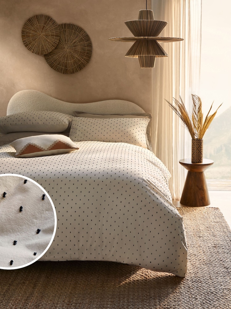 Natural/Black 100% Cotton Spot Dobby Duvet Cover and Pillowcase Set - Image 1 of 4