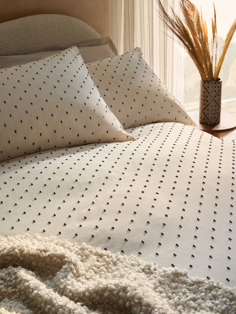Natural/Black 100% Cotton Spot Dobby Duvet Cover and Pillowcase Set - Image 2 of 4