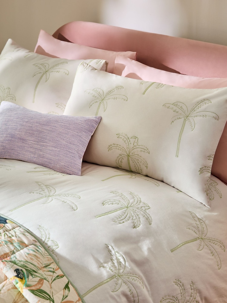 Natural Palm Tree Quilted Duvet Cover and Pillowcase Set - Image 2 of 6