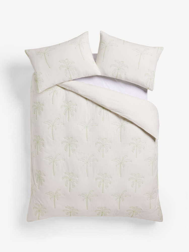 Natural Palm Tree Quilted Duvet Cover and Pillowcase Set - Image 6 of 6