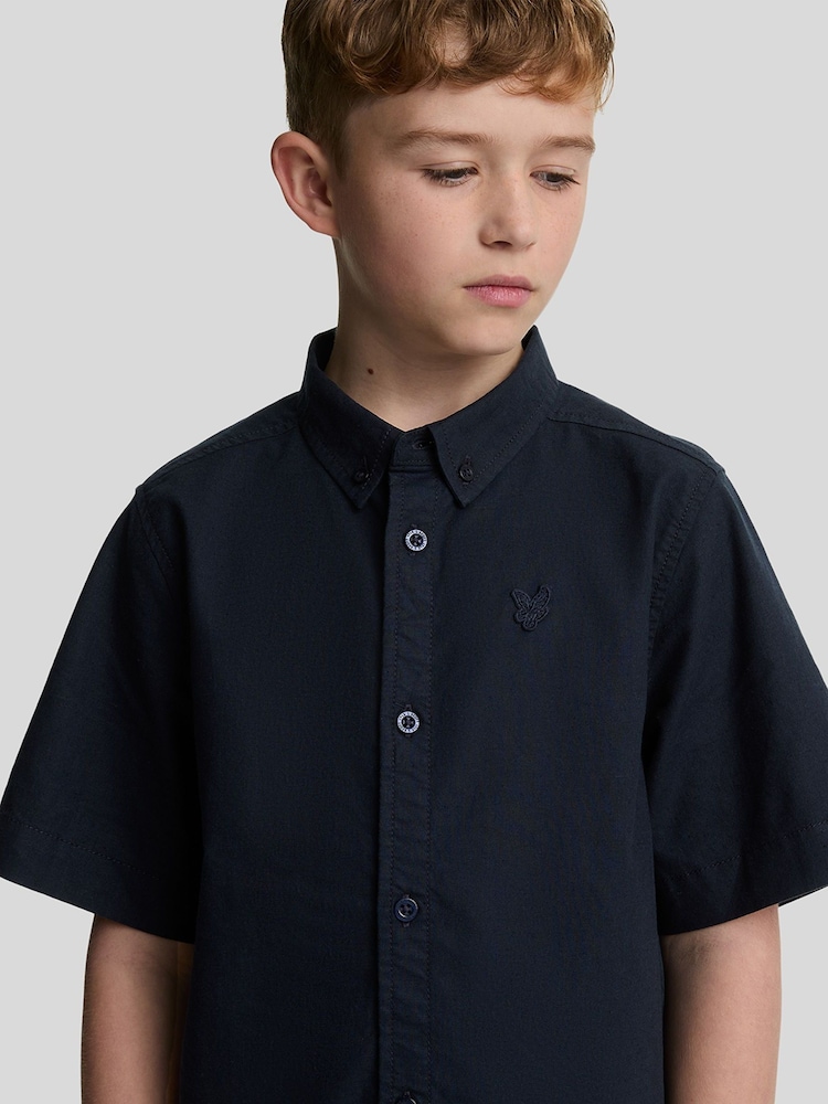 Lyle & Scott Navy Boys Linen Short Sleeve Shirt - Image 4 of 7